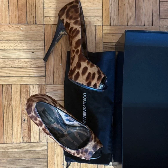 Dolce & Gabbana Leopard pony hair peep toe stiletto pumps size 36 fits US sz 6.5 - Picture 4 of 16